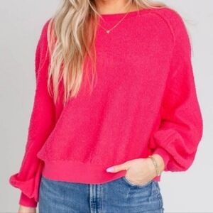 Free People Vibrant Pink Crew Neck Sweater